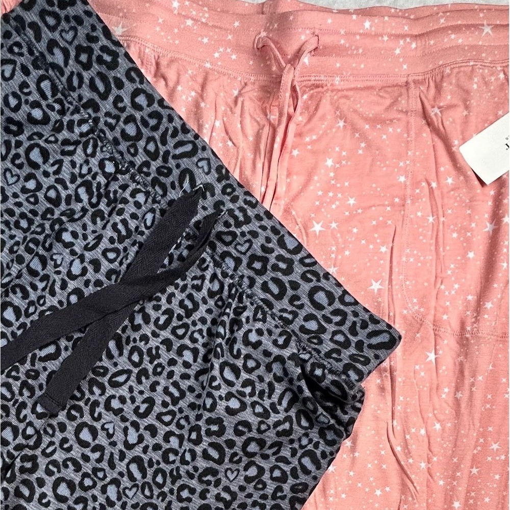 Alfani Intimates Womens 2 Pack Pajama Pants Grey Leopard Pink Star Joggers Large